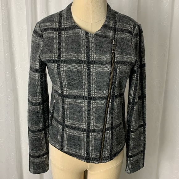 Joie gray plaid wool jacket with asymmetrical zipper - Picture 1 of 12